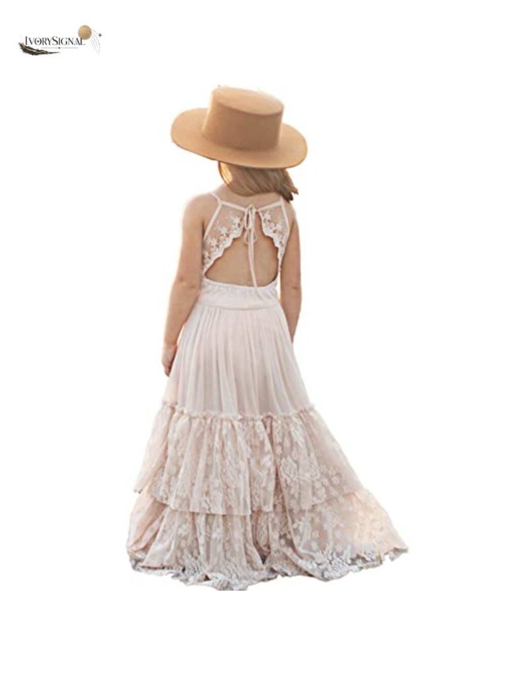Girls Lace Backless Tulle Maxi Flower Girl Dress Formal Party